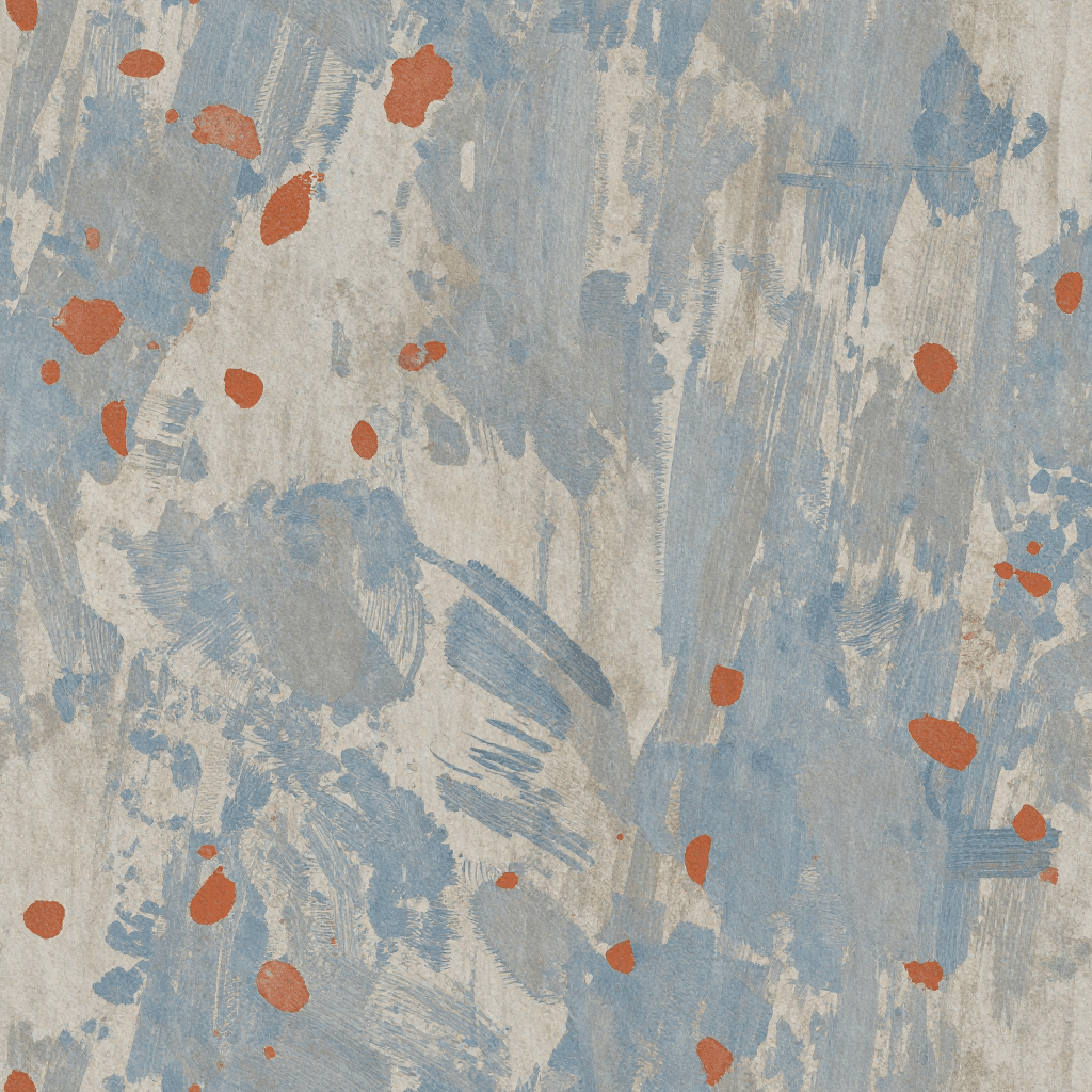 Vollständiges PBR-Material der Tapete, extrahiert aus einem komplexen Foto mit mehreren ablenkenden Elementen